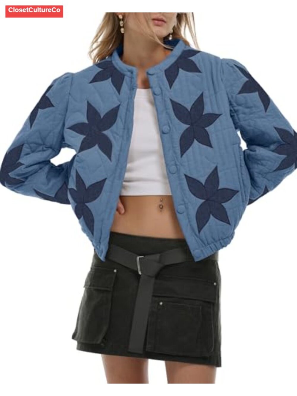 Women's Floral Embroidered Quilted Jacket Lightweight Winter Coat